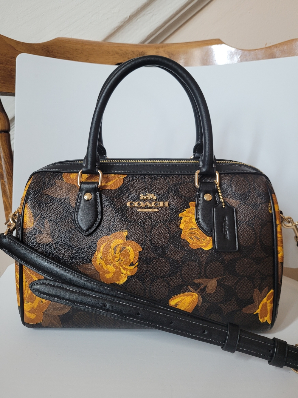 Coach Rowan Satchel Bag in Signature Canvas with Floral Print